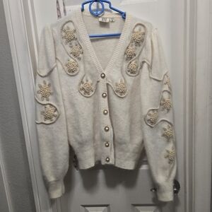 Madeline Vintage Wool And Angora Embroidered Cardigan Sweater Size M